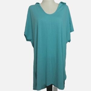 Time and Tru Teal Hooded Short Sleeve Sweatshirt